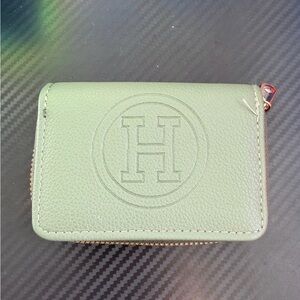 Green Leather Wallet with Embossed H